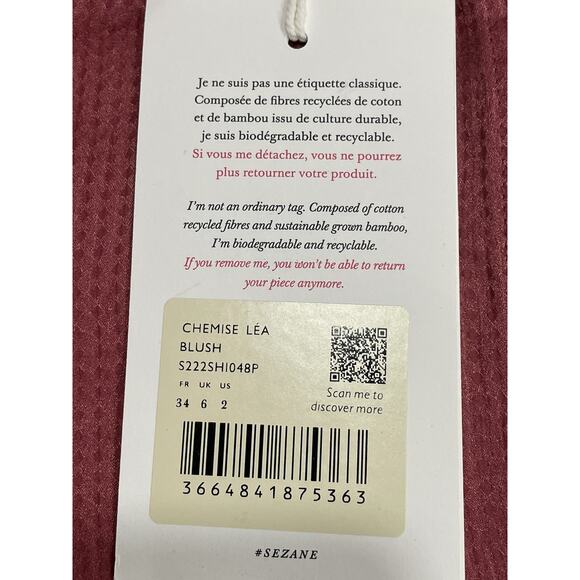 Sezane Paris CHEMISE LÉA BLUSH Size Us 2 - Picture 4 of 4